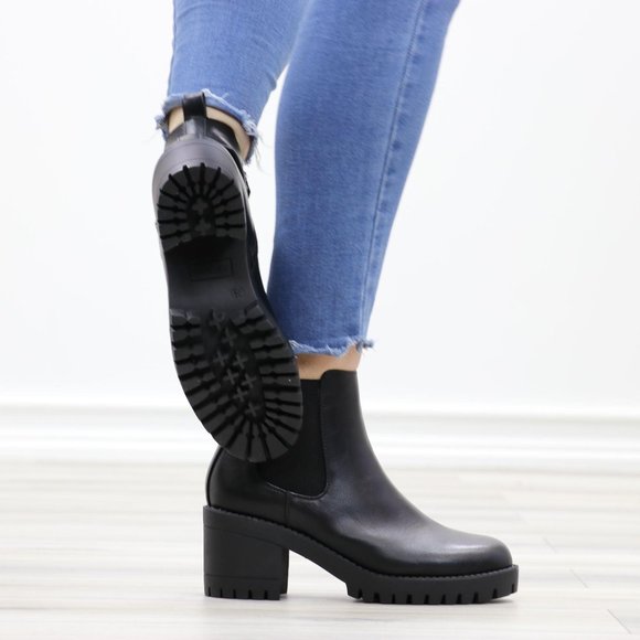 Chunky Chelsea Lug Black Ankle Boots - Picture 4 of 14